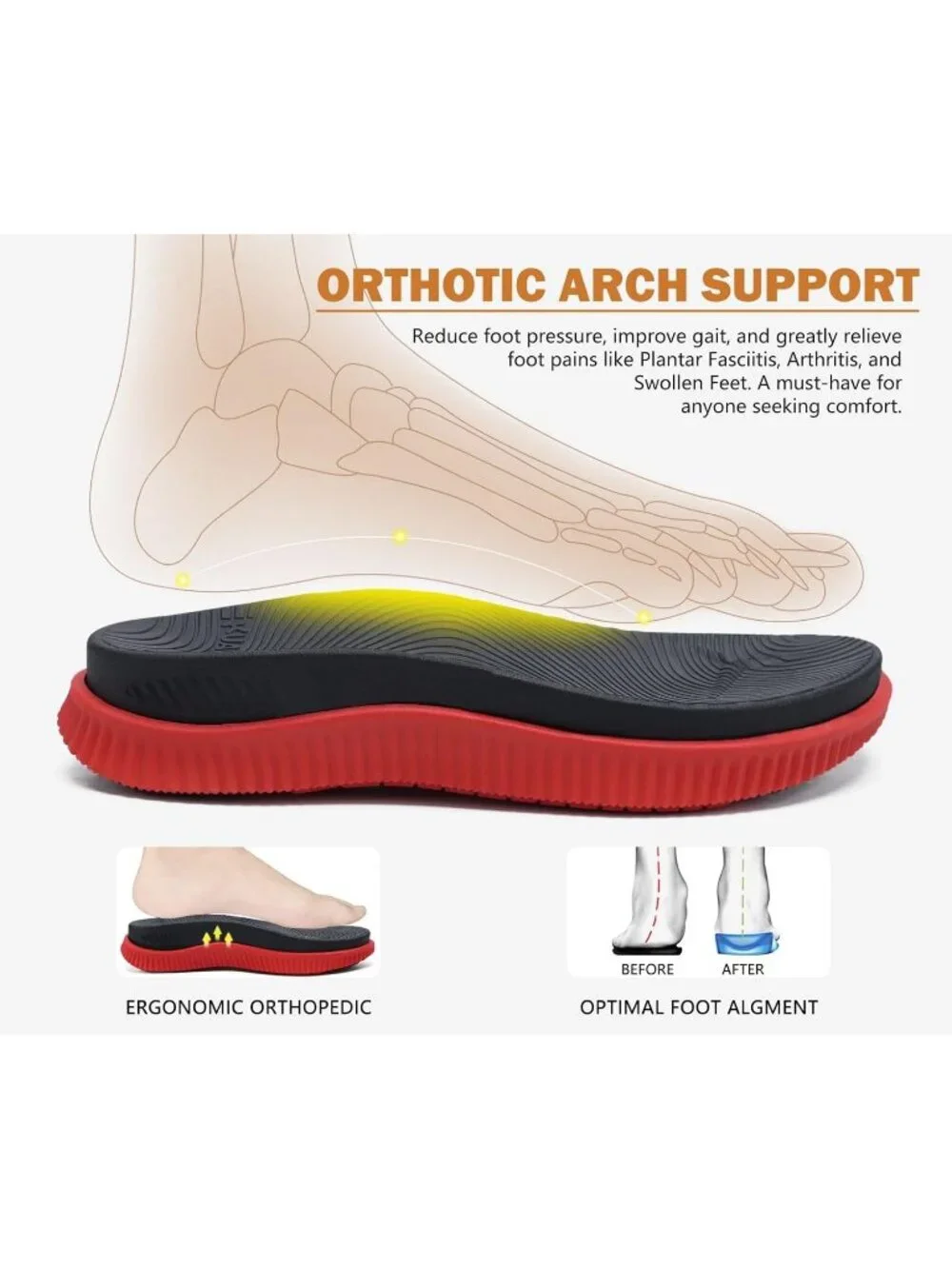 Men Red Black Adjustable Thick Athletic Cushion Orthotic Flip Flops Sandal Shoes